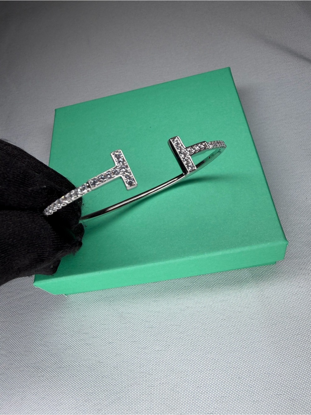 Pavé T-Open Cuff Silver Tone Bracelet
